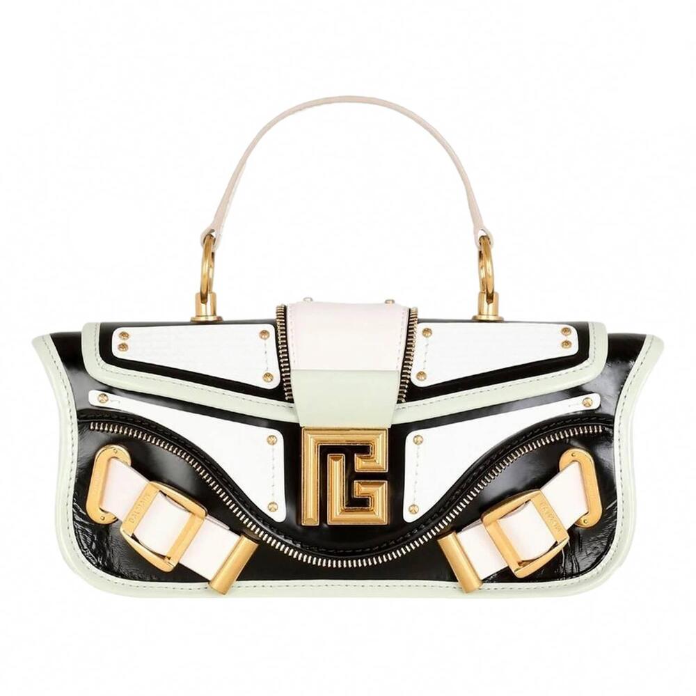 NEW BALMAIN women's blaze leather baguette top handle crossbody bag in mint gree